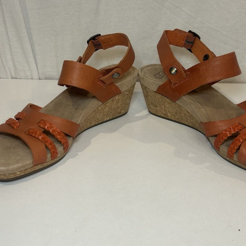 UGG SERINDA Orange Fire Opal Leather Cork Wedge Platform Sandals 8 - Picture 3 of 6